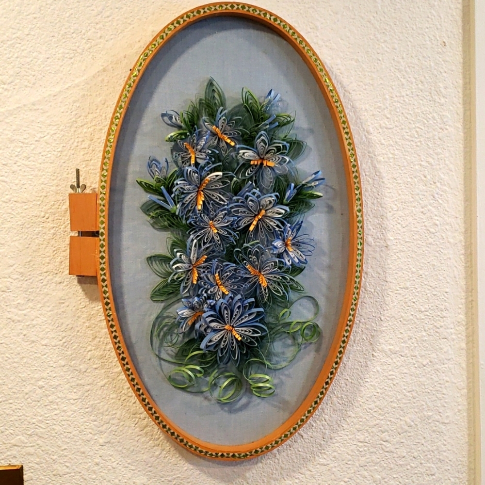 Blue flowers, quilled art